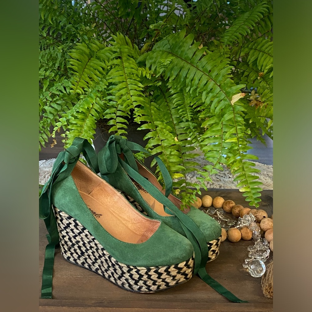 Free People Green Suede Espadrille Wedge Platforms - Picture 8 of 8